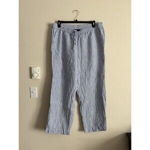 Talbots XXL Size 16 LINEN Pull On Pants Gauzy‎ Striped Blue White Coastal Beach